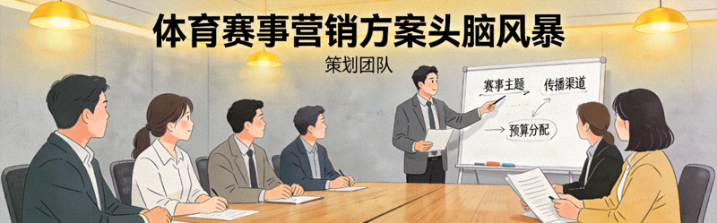 体育策划服务展示 - 团队正在进行赛事营销方案的头脑风暴